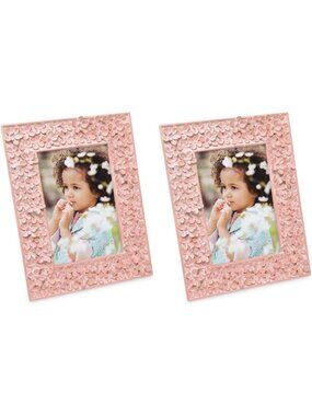 Handcrafted 4x6 Pink Floral Textured Picture Frame Set for Tabletop & Wall